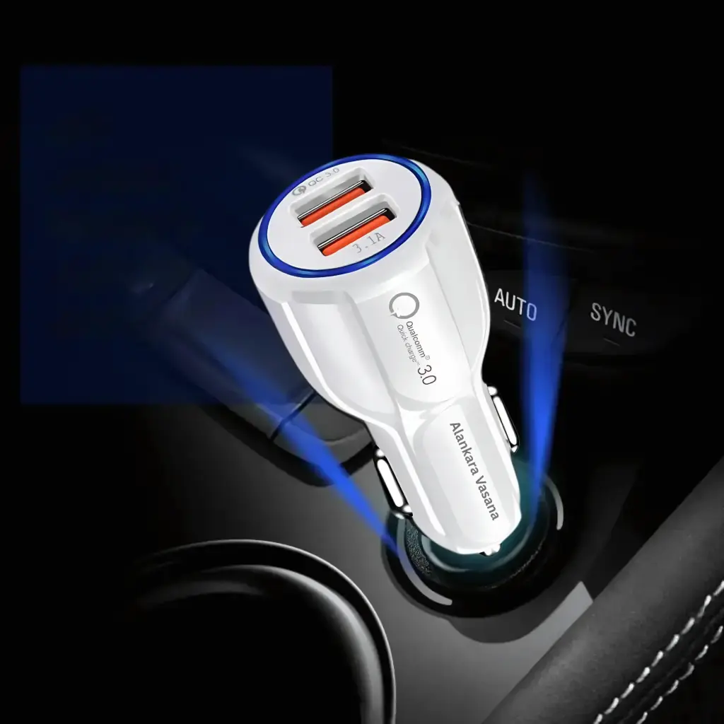 Rapid 2Q 20 Car Charger – Dual USB QC 3.0, 30W Fast Charge, (White)