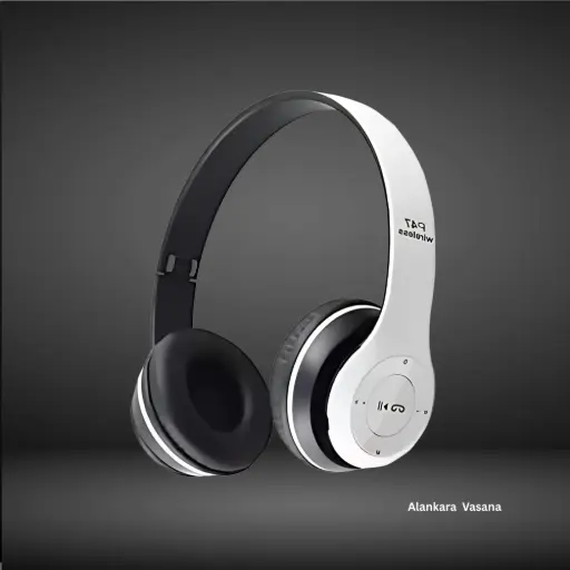 [AV-HP-P47(WHT)] P47 – Wireless On-Ear Headphones, HD Sound & Bass, Mic, SD Slot(White)