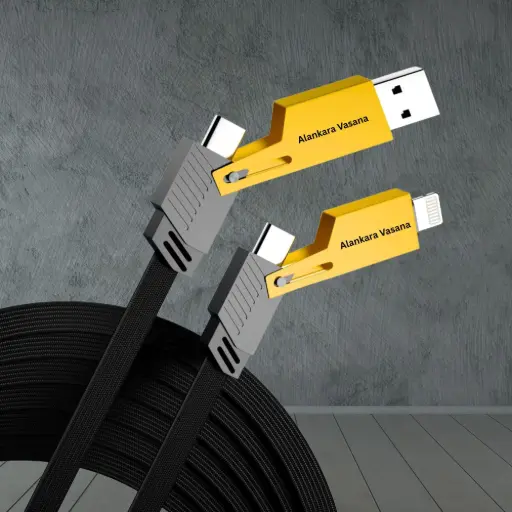 [AV-CABLE-4IN1] 4-in-1 Braided Fast Charging Cable – 65W, Multiport, 1.5m, Black