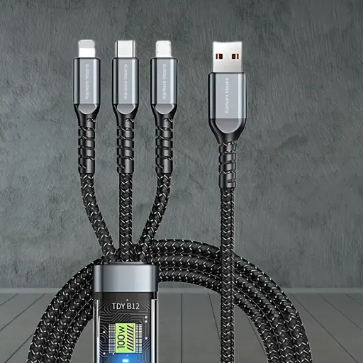 [AV-DGT-SC] 3-in-1 Silicon Fast Charging Cable – 100W, 1.2m, Black