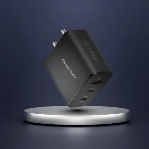 [AV-N-65W] 65W CMF Gan Trio Charger – 3-Port USB-C to A Fast Wall Adapter