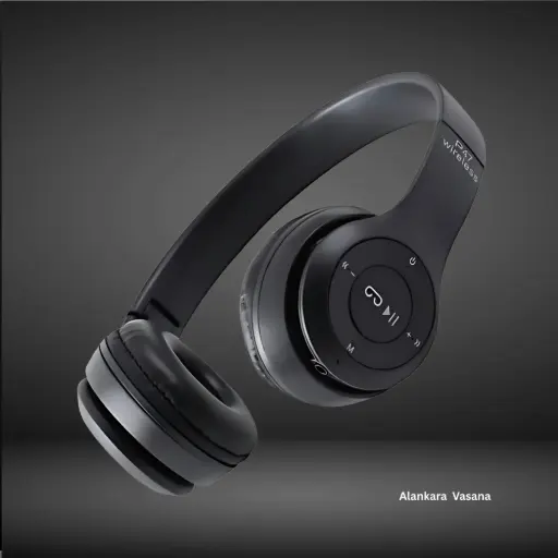 [AV-HP-P47(BKL)] P47 – Wireless On-Ear Headphones, HD Sound & Bass, Mic, SD Slot(Black)