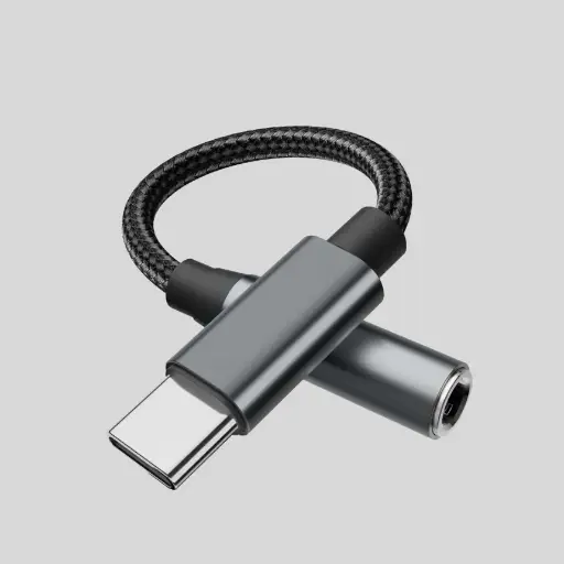 [JACK-BRD-BLK] Type-C to 3.5mm Audio Adapter – Nylon Braided DAC Converter, Black